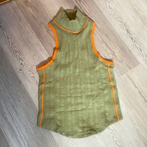 Free People Olive Green Tank Top with Orange Trim